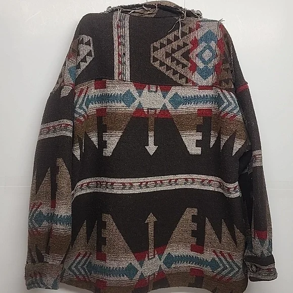 New In Geometric Aztec Patterned Vintage Brown/blue Jacket. Boho Country Western - Picture 4 of 11